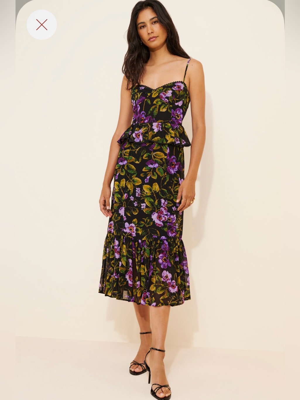 Dress Forum Floral Tiered Ruffle Midi Dress Sz M